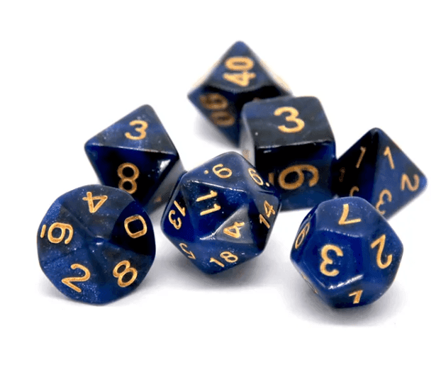 Midnight Blue Polyhedral Dice Set | 7-Dice Blue Set with Subtle Glitter - 