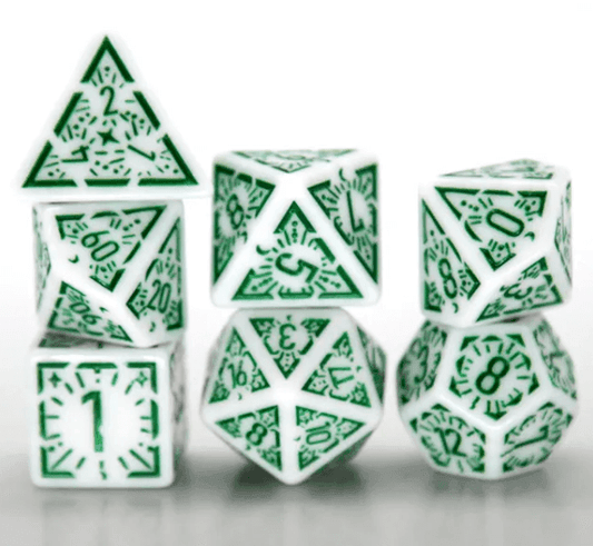 Arcane Emerald Polyhedral Dice Set | 7-Dice White & Green - 