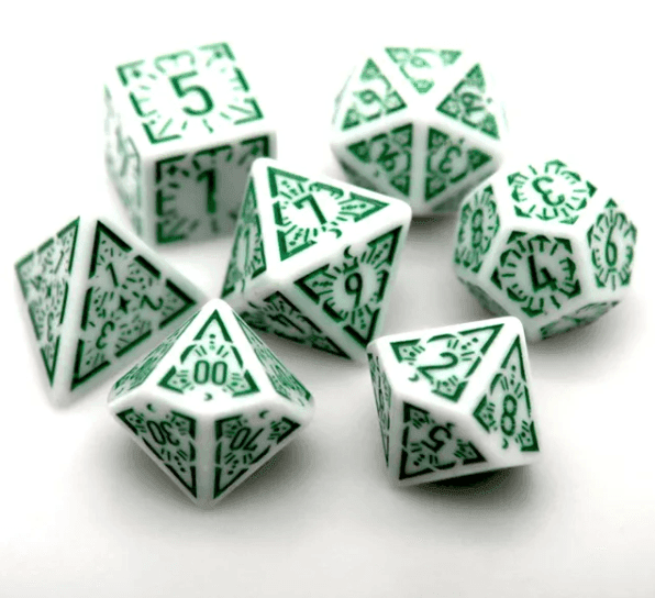 Arcane Emerald Polyhedral Dice Set | 7-Dice White & Green - 