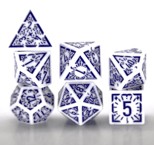 Arcane Amethyst Polyhedral Dice Set | 7-Dice White & Purple - 