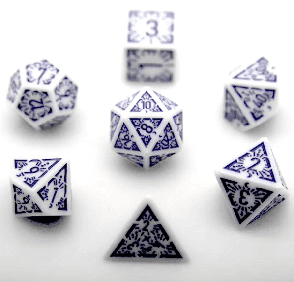 Arcane Amethyst Polyhedral Dice Set | 7-Dice White & Purple - 