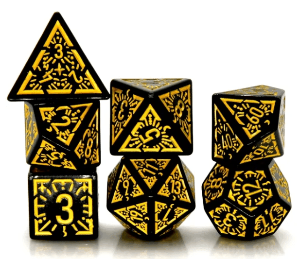 Arcane Abyssal Gold Polyhedral Dice Set | 7-Dice Black & Yellow - 