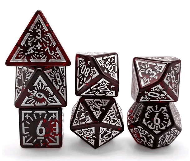 Arcane Mysteries Dark Red Translucent Polyhedral Dice Set | 7-Dice Red - 