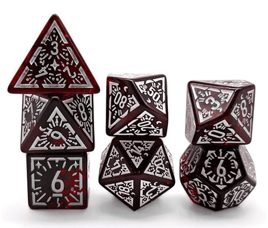 Arcane Mysteries Dark Red Translucent Polyhedral Dice Set | 7-Dice Red - 