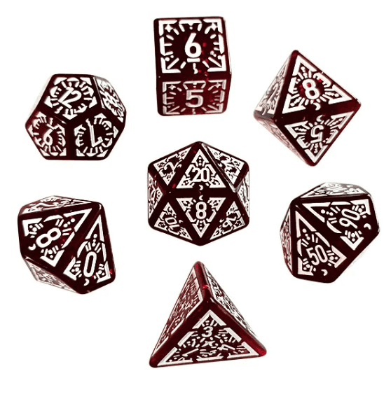 Arcane Mysteries Dark Red Translucent Polyhedral Dice Set | 7-Dice Red - 