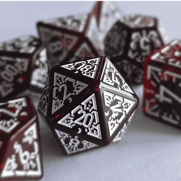 Arcane Mysteries Dark Red Translucent Polyhedral Dice Set | 7-Dice Red - 