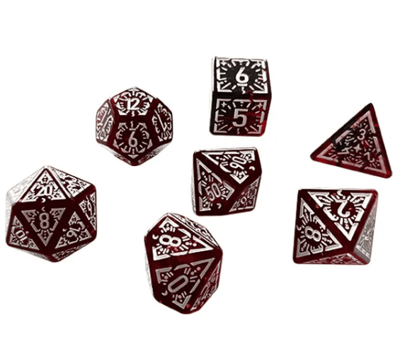 Arcane Mysteries Dark Red Translucent Polyhedral Dice Set | 7-Dice Red - 