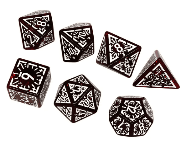Arcane Mysteries Dark Red Translucent Polyhedral Dice Set | 7-Dice Red - 