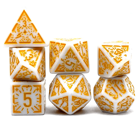 Arcane Radiance White and Yellow Polyhedral Dice Set | 7-Dice White - 