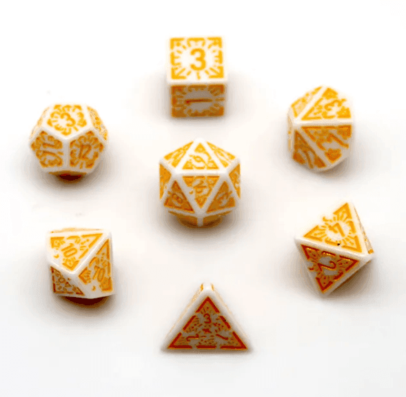 Arcane Radiance White and Yellow Polyhedral Dice Set | 7-Dice White - 