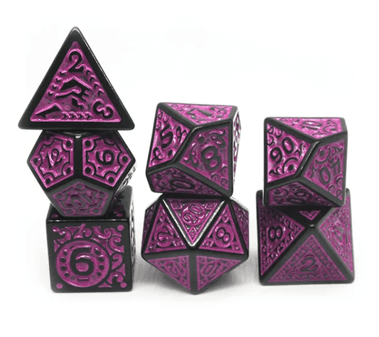 Black with Purple Ink Irregular Pattern Fill | 7-Dice Acrylic Dice Set - 