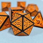 Black with Orange Ink Irregular Pattern Fill | 7-Dice Acrylic Dice Set - 