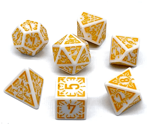 Arcane Radiance White and Yellow Polyhedral Dice Set | 7-Dice White - 