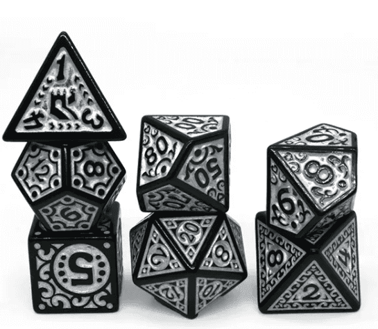 Black with White Ink Irregular Pattern Fill | 7-Dice Acrylic Dice Set - 