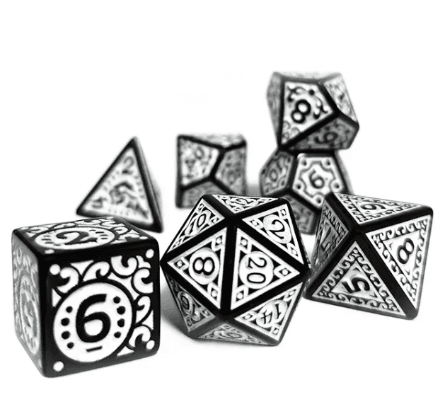 Black with White Ink Irregular Pattern Fill | 7-Dice Acrylic Dice Set - 
