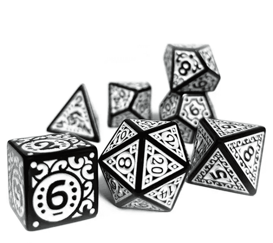 Black with White Ink Irregular Pattern Fill | 7-Dice Acrylic Dice Set - 