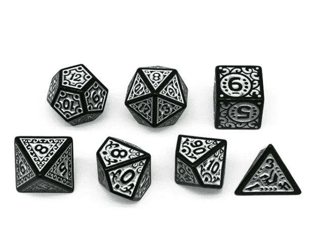 Black with White Ink Irregular Pattern Fill | 7-Dice Acrylic Dice Set - 