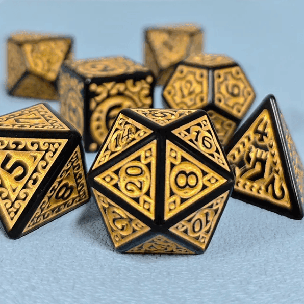 Black with Yellow Ink Irregular Pattern Fill | 7-Dice Acrylic Dice Set - 