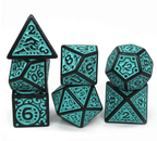 Black with Teal Ink Irregular Pattern Fill | 7-Dice Acrylic Dice Set - 