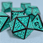 Black with Teal Ink Irregular Pattern Fill | 7-Dice Acrylic Dice Set - 