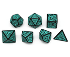 Black with Teal Ink Irregular Pattern Fill | 7-Dice Acrylic Dice Set - 