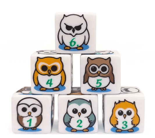 (White) Owl Dice | Printed d6 Dice Featuring Fantasy Animal Numbered - 1 Dice