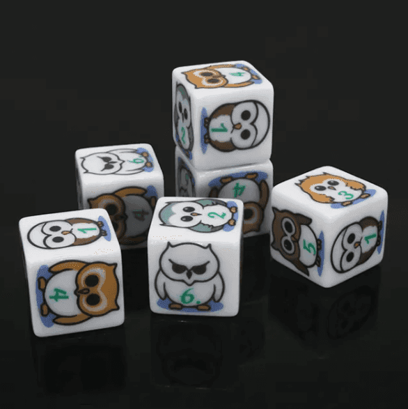 (White) Owl Dice | Printed d6 Dice Featuring Fantasy Animal Numbered - 1 Dice