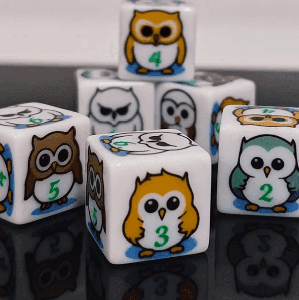 (White) Owl Dice | Printed d6 Dice Featuring Fantasy Animal Numbered - 1 Dice