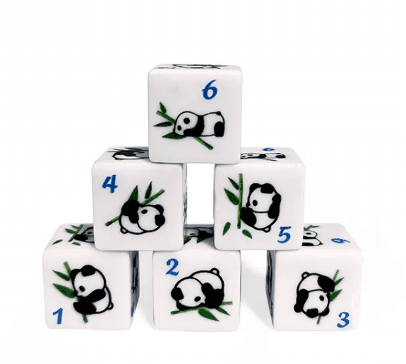 (White) Panda Dice | Printed d6 Dice Featuring Fantasy Animal Numbered - 1 Dice