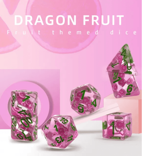 Dragon Fruit Themed Dice | 7-Dice Resin Dice Set Dnd Role Playing Set - 