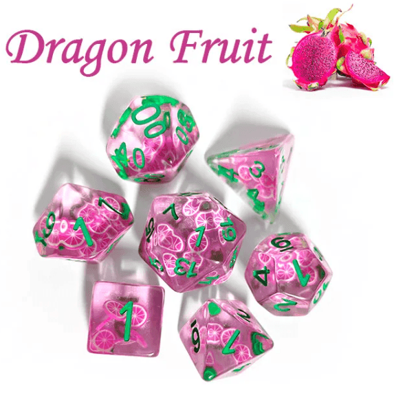 Dragon Fruit Themed Dice | 7-Dice Resin Dice Set Dnd Role Playing Set - 