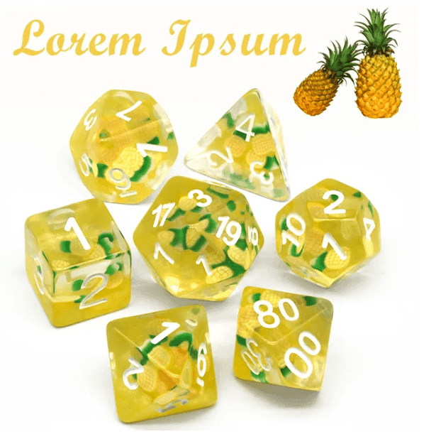 Pineapple Themed Dice | 7-Dice Resin Dice Set RPG Dice - 