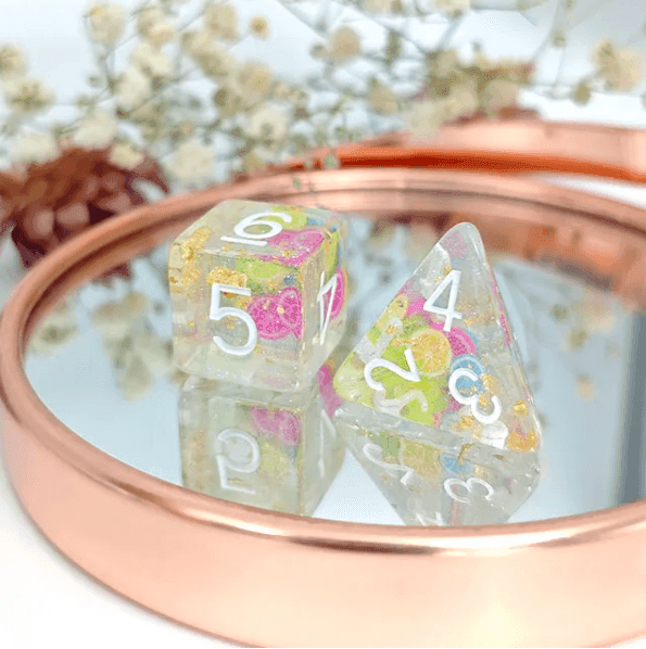 Fruit Medloy | 7-Dice Resin Dice Set DND Dice with Inclusion - 