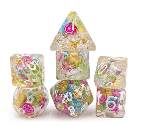 Fruit Medloy | 7-Dice Resin Dice Set DND Dice with Inclusion - 