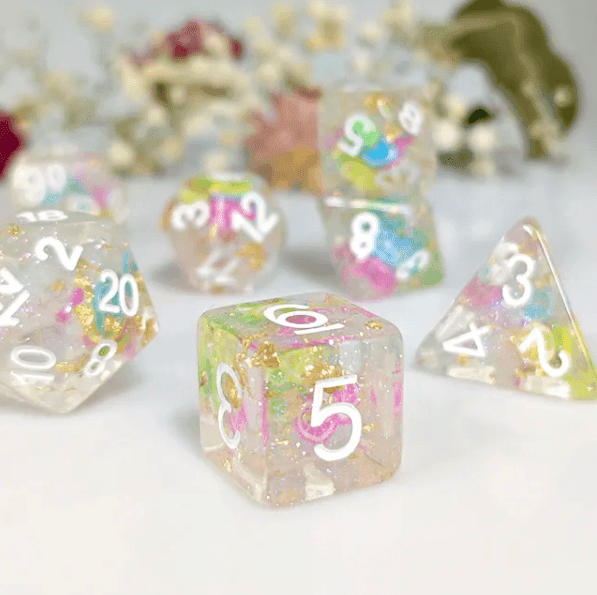Fruit Medloy | 7-Dice Resin Dice Set DND Dice with Inclusion - 