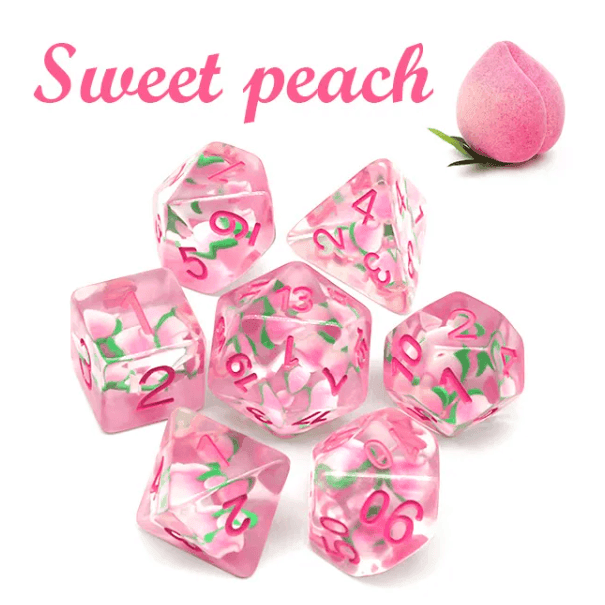 Peach Themed Dice | 7-Dice Resin Dice Set DnD Role Playing Set - 