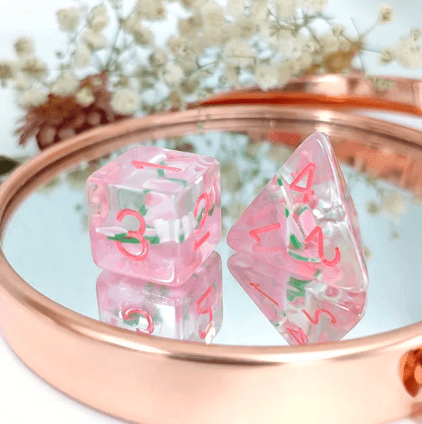 Peach Themed Dice | 7-Dice Resin Dice Set DnD Role Playing Set - 