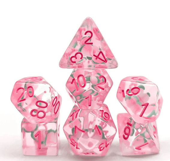 Peach Themed Dice | 7-Dice Resin Dice Set DnD Role Playing Set - 