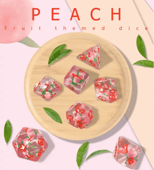 Peach Themed Dice | 7-Dice Resin Dice Set DnD Role Playing Set - 