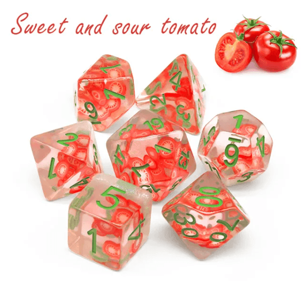 Tomato Themed Dice | 7-Dice Resin Dice Set DND Role Playing Dice - 