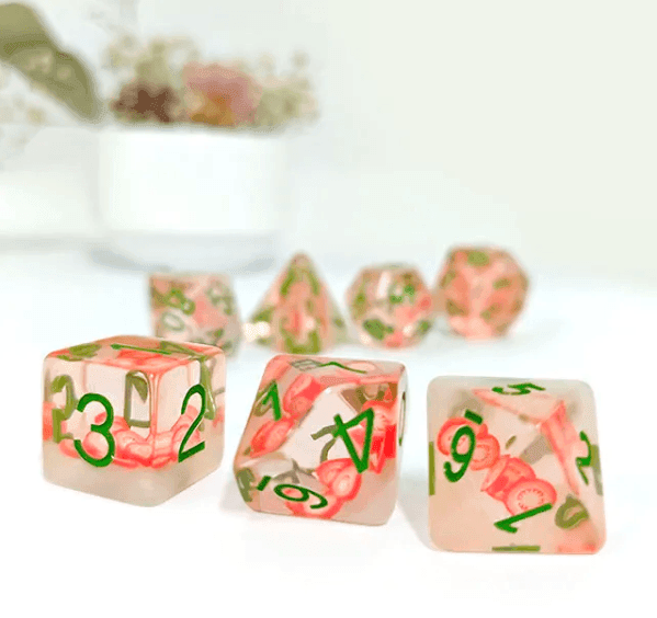 Tomato Themed Dice | 7-Dice Resin Dice Set DND Role Playing Dice - 