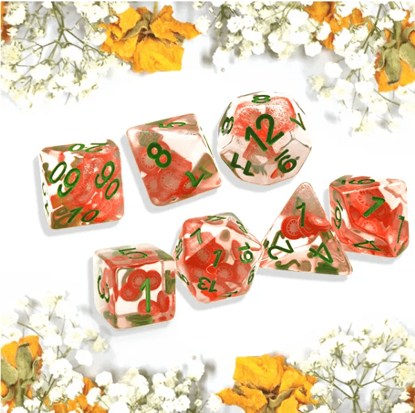 Tomato Themed Dice | 7-Dice Resin Dice Set DND Role Playing Dice - 