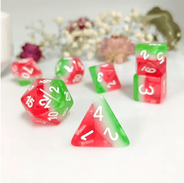 Watermelon | 7-Dice Resin Dice Set DND Dice Layered Dice - 