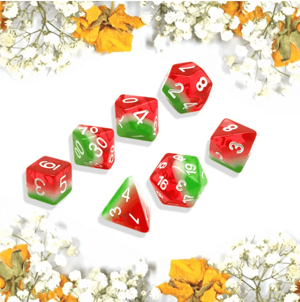 Watermelon | 7-Dice Resin Dice Set DND Dice Layered Dice - 