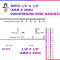 20pcs 1/4" x 1/8" Countersunk Ring Magnets Chrome