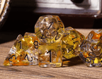 Radiant Dawn: Cleric Sun 7-Dice Set with Golden Sunburst | Yellow & Orange Sun Dice - 