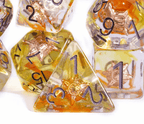 Radiant Dawn: Cleric Sun 7-Dice Set with Golden Sunburst | Yellow & Orange Sun Dice - 