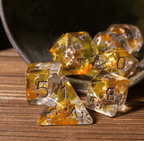 Radiant Dawn: Cleric Sun 7-Dice Set with Golden Sunburst | Yellow & Orange Sun Dice - 