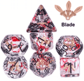 Crimson Veil: Rogue's Deception 7-Dice Set with Gilded Triple Dagger Inlay - 