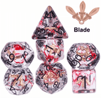 Crimson Veil: Rogue's Deception 7-Dice Set with Gilded Triple Dagger Inlay - 